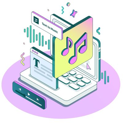 Artificial,Intelligence,Turns,Text,Into,Music.,Isometric,Minimalist,Style,In